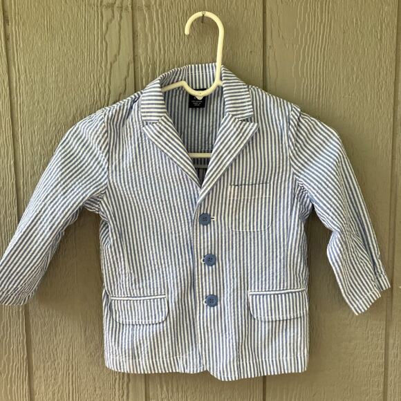 SEERSUCKER JACKET BOYS 4 BLUE AND WHITE SHRIPE CLASSIC - Picture 9 of 16